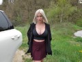 Big tits blonde hitchhiker wants me to cover her face with a big load of cum..