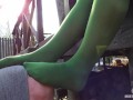 My nylon feet in green tights on your face