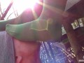 My nylon feet in green tights on your face
