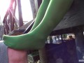 My nylon feet in green tights on your face