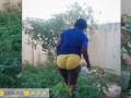 African gardener AKIILISA checking out the fruits of the season/lover's Tshirt and tiny booty short/