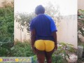African gardener AKIILISA checking out the fruits of the season/lover's Tshirt and tiny booty short/