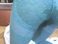 Piss Explosion. Brunette Floods Her Tight Green Leggings With a Wild Golden Shower