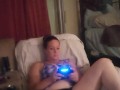 Beautiful bbw long hair brunette lifts up her mini dress and smokes cigarettes while playing games