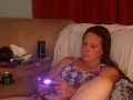 I lift up my micro minidress and show off my panties and spread my legs on couch while playing games