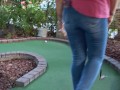 Pretty girl golfing in tight ripped jeans sfw