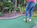 Pretty girl golfing in tight ripped jeans sfw
