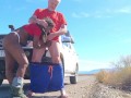 Sexcation Part 4 - Pissing next to the road and getting daddy to eat my pissed pussy clean
