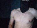 Masked man edging himself, whimpering and heavy breathing
