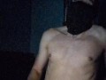 Masked man edging himself, whimpering and heavy breathing