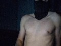 Masked man edging himself, whimpering and heavy breathing