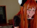 Furry vixen girl rubs her tail and spoils herself with a coloured dildo