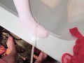 Pissing on her stocking