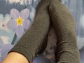 Caresses of my long legs in grey socks