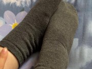 Caresses of my long legs in grey socks