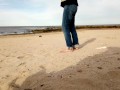 walk on the beach ends with an insertion in the cock, brunette, big ass, busty, big cock, man in und