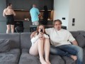 Students fucking in their step-aunt's apartment! Step-aunt supervised hard fucking and supplied lube