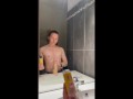 Gym girl playing with her big dildo under the shower