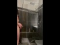 Gym girl playing with her big dildo under the shower