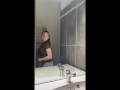 Gym girl playing with her big dildo under the shower