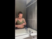 Gym girl playing with her big dildo under the shower