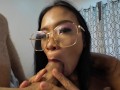 Beautiful Asian girl with eye glasses getting huge load of cum