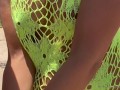 23 asian wife gives handjob on the beach in fishnet dress
