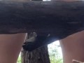 Cum-Dripping Pussy Peeing on a Log in the Forest