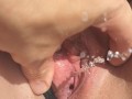 Teen pissing close up