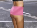 Sexy Pink micro skirt in public no panties