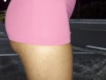 Sexy Pink micro skirt in public no panties