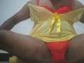 Cock cage with red panti and bra.bottam