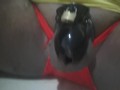 Cock cage with red panti and bra.bottam