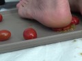 I trample tomatoes with my feet