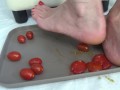 I trample tomatoes with my feet