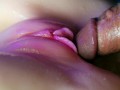 Juicy pussy close-up absorbs a portion of sperm from a big cock and slurps!