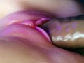Juicy pussy close-up absorbs a portion of sperm from a big cock and slurps!