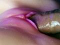 Juicy pussy close-up absorbs a portion of sperm from a big cock and slurps!