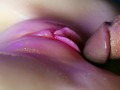 Juicy pussy close-up absorbs a portion of sperm from a big cock and slurps!