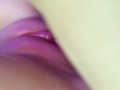 Juicy pussy close-up absorbs a portion of sperm from a big cock and slurps!