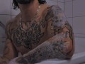 Hot inked guy with mullet takes bath after fucking blue haired gamer gf all day 😳