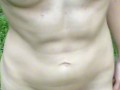 Horny milf walks nude in the park, tits out, pussy dripping