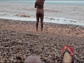 NUDE Slut on the BEACH Lets a Stranger CUM in Her Mouth and Pussy
