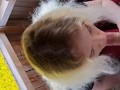 Unplanned public blowjob on a forest viewing deck, ending with a huge facial amid yellow blooms