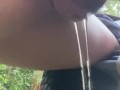 Pussy Dripping After Wet Outdoor Piss In The Garden, Slut Shows It Close Up