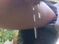 Pussy Dripping After Wet Outdoor Piss In The Garden, Slut Shows It Close Up