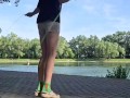 Girl jumping rope in nature