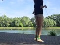 Girl jumping rope in nature