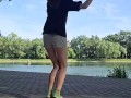 Girl jumping rope in nature