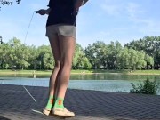 Girl jumping rope in nature